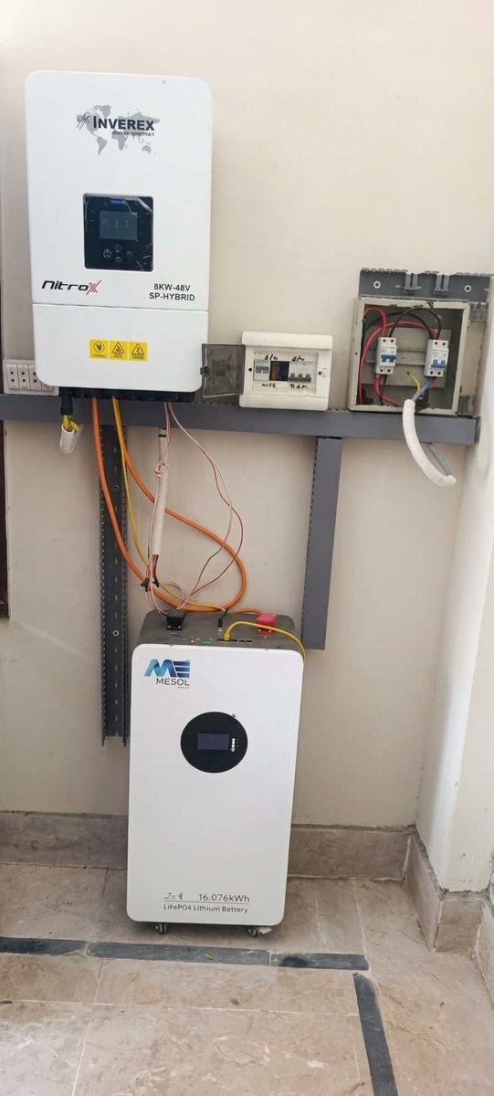 MESOL Infinity 16 kWh battery installed with an Inverex Nitrox 8 kW hybrid inverter